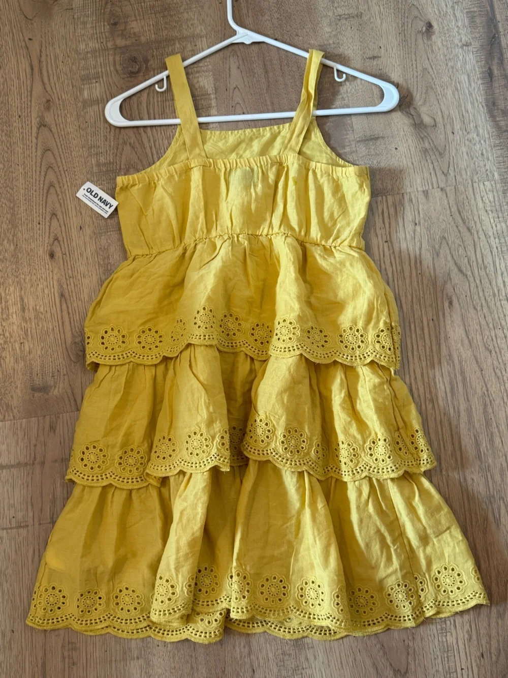 Old Navy Yellow Eyelet Tiered Dress Girls Size L 10-12 NWT